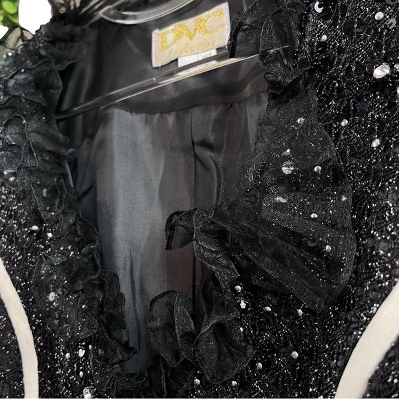 DVC Exclusive Metallic Ruffle Buttoned Evening Jacket Black Silver White Size 4 - Picture 5 of 9